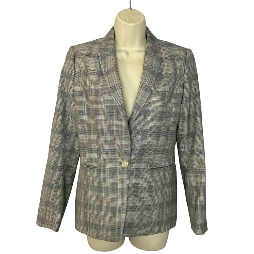 Reiss Grey/Black Check Webb Jacket Wool Blend Slim Fit Career Office Women's 6 - Picture 2 of 16